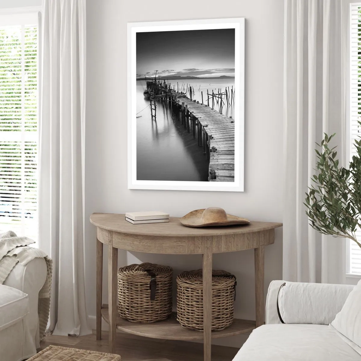 Plakát v bílém rámu - Klid zapomenutého břehu - 70x100 cm