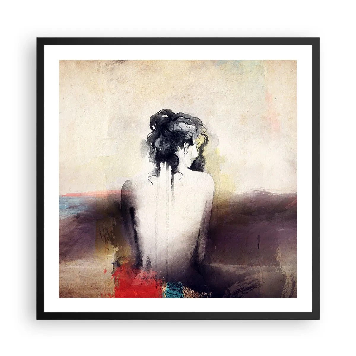 Plakát v černém rámu - Jemné linie, oválné tvary - 60x60 cm