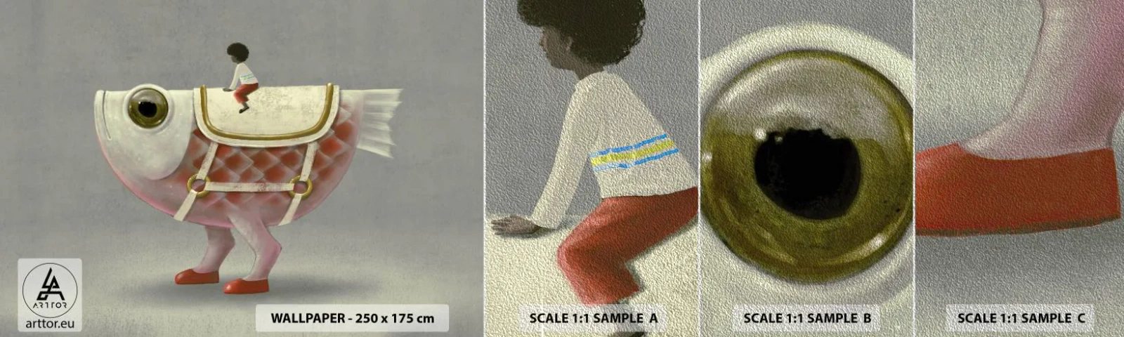 Vzor Fototapety Premium Sand - Rybí jezdec - Abstrakce, Ryba, Pro děti - 100x30 cm