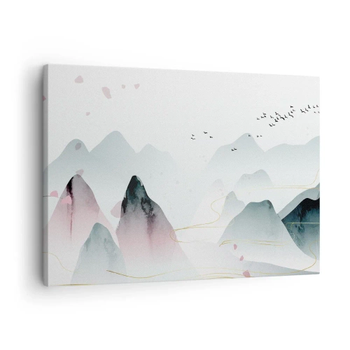 Obraz na plátně - Abstraktní hory v pastelových odstínech - 70x50cm - Přes vrcholy - Moderní nástěnná dekorace do obývacího pokoje a ložnice ARTTOR