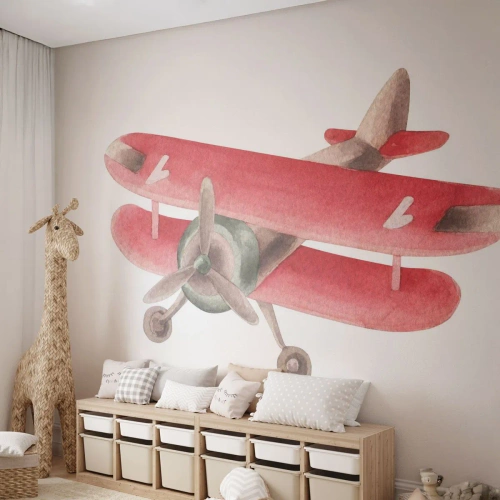 Fototapeta Samolepicí Deluxe Sticker - Připraven na vysoký let - Letadlo, Dětské, Vinobraní - 350x256 cm
