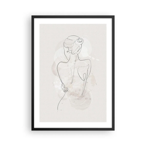 Plakát v černém rámu - Jemná ženská silueta v nepřetržité linii - 50x70cm - Jako citlivý nástroj - Moderní nástěnná dekorace do obývacího pokoje a ložnice ARTTOR