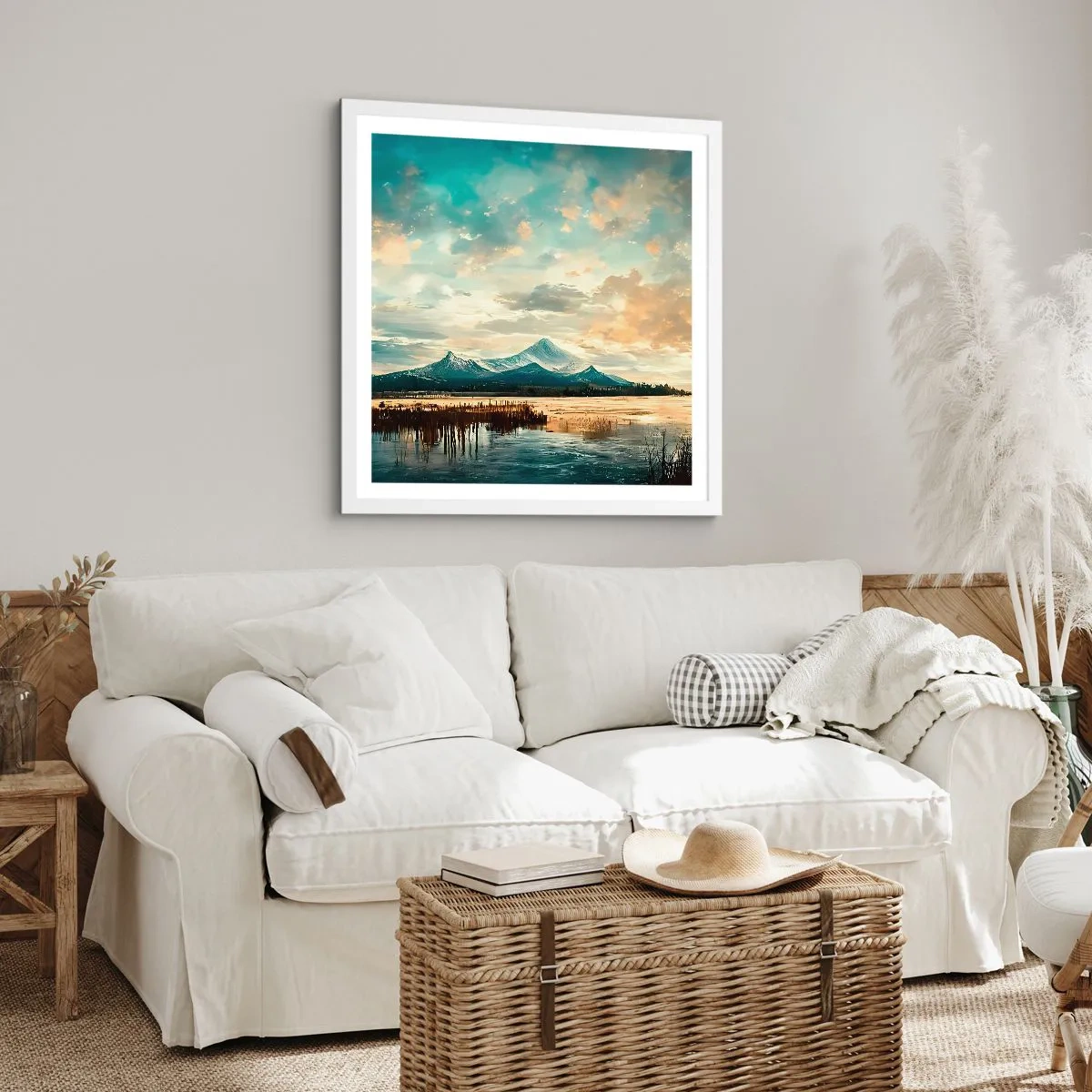 Plakát v bílém rámu - Pod ochranou nebe - 50x50 cm