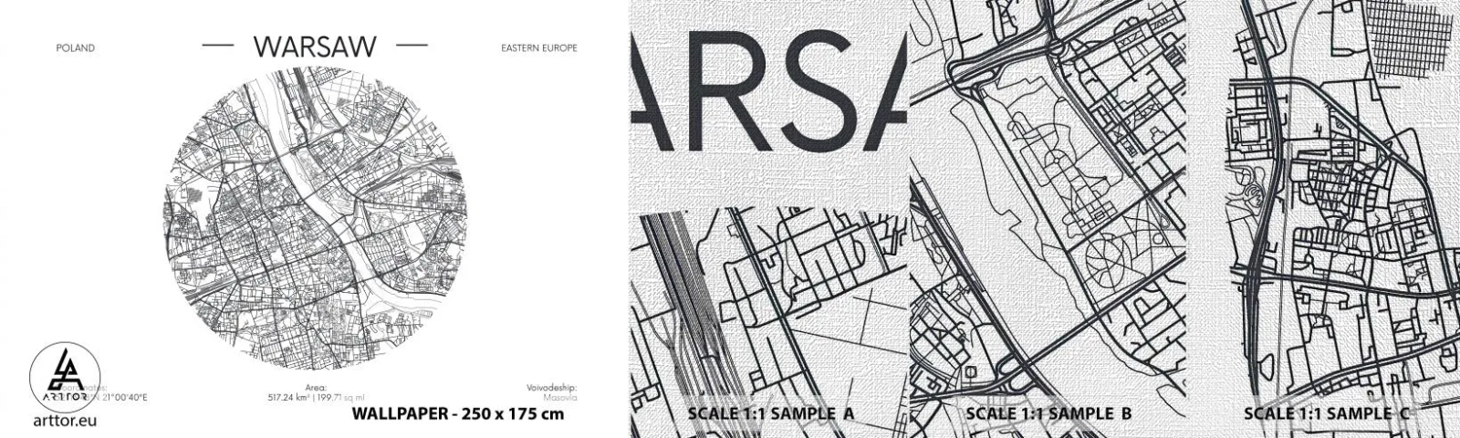 Vzor Fototapety Premium Canvas - Anatomie Varšavy - Mapa, Varšava, Polsko - 100x30 cm