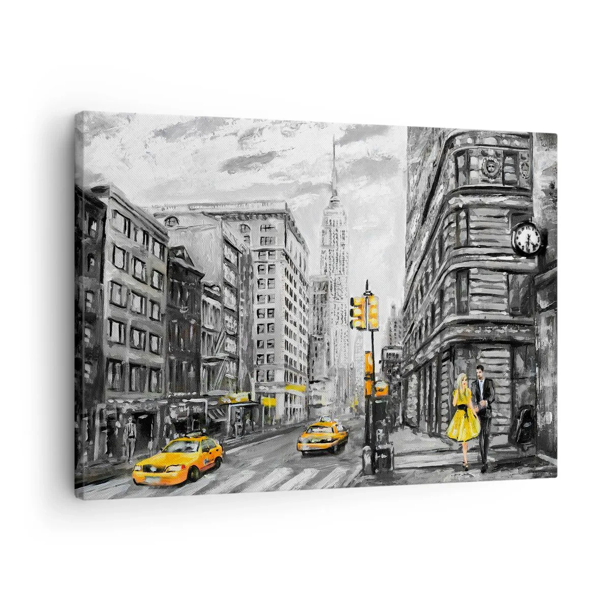 Obraz na plátně - Newyorská ulice se žlutými akcenty - 70x50cm - Newyorský příběh - Moderní nástěnná dekorace do obývacího pokoje a ložnice ARTTOR
