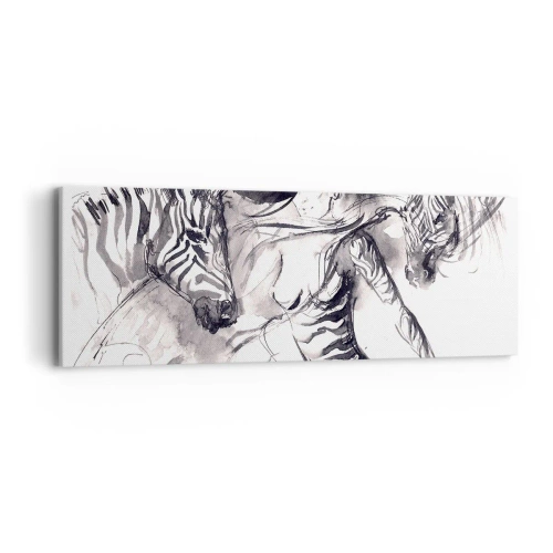 Obraz na plátně - Tančící se zebrami - 90x30 cm