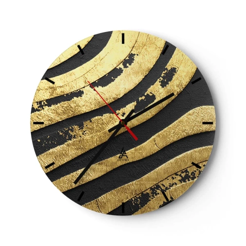 Nástěnné hodiny - Abstraktní vzor ve zlaté a černé barvě - 30x30cm - Vše plyne - Moderní nástěnná dekorace do obývacího pokoje, kuchyně a ložnice ARTTOR