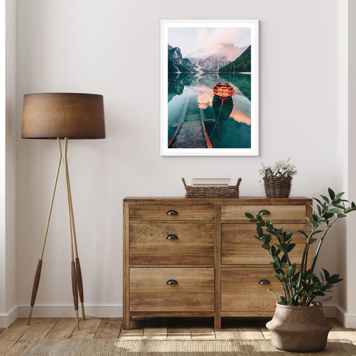 Plakát v bílém rámu - Klidný spánek hor - 50x70 cm