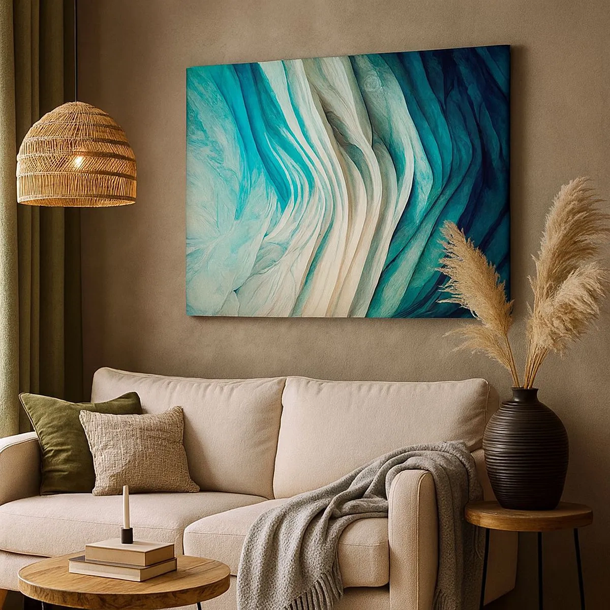 Obraz na plátně - Dynamické vlny v odstínech modré a bílé - 70x50cm - Modrá neukojitelnost - Moderní nástěnná dekorace do obývacího pokoje a ložnice ARTTOR