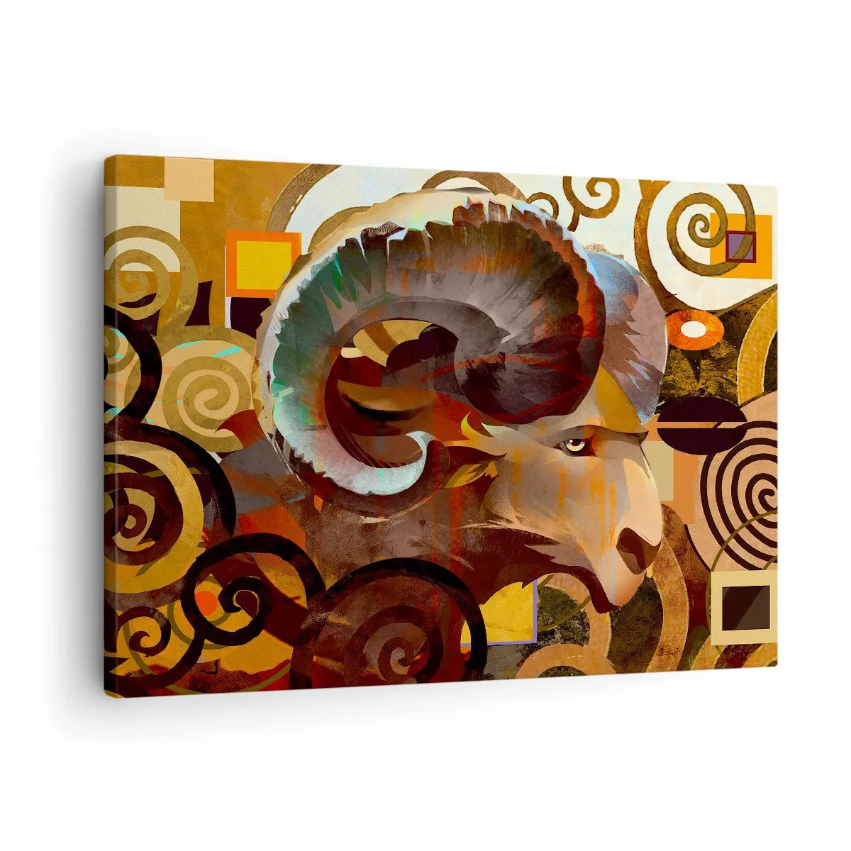 Obraz na plátně - Symbolický beran v abstraktní kompozici - 70x50cm - Magie - náboženství - rituály - Moderní nástěnná dekorace do obývacího pokoje a ložnice ARTTOR