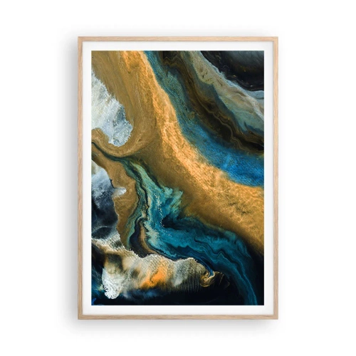 Plakát v rámu světlý dub - Modrá – žlutá – vzájemné vlivy - 70x100 cm