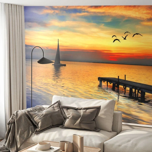 Fototapeta Samolepicí Deluxe Sticker - Večerní návraty - Krajina, Plachetnice, Západ slunce - 100x70 cm