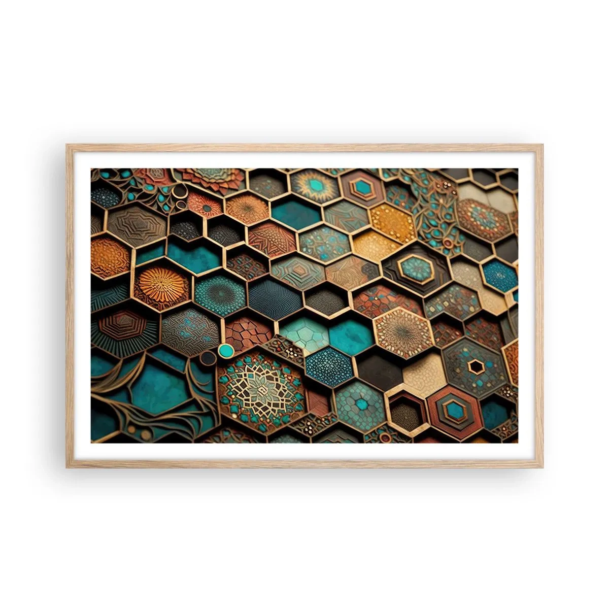 Plakát v rámu světlý dub - Arabské ornamenty – variace - 91x61 cm