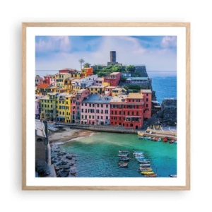 Plakát v rámu světlý dub - Středomořské kouzelné městečko - 60x60 cm