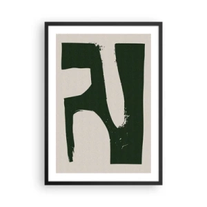 Plakát v černém rámu - Minimalistická abstrakce v zelené a béžové barvě - 50x70cm - Zálivy v bílem - Moderní nástěnná dekorace do obývacího pokoje a ložnice ARTTOR