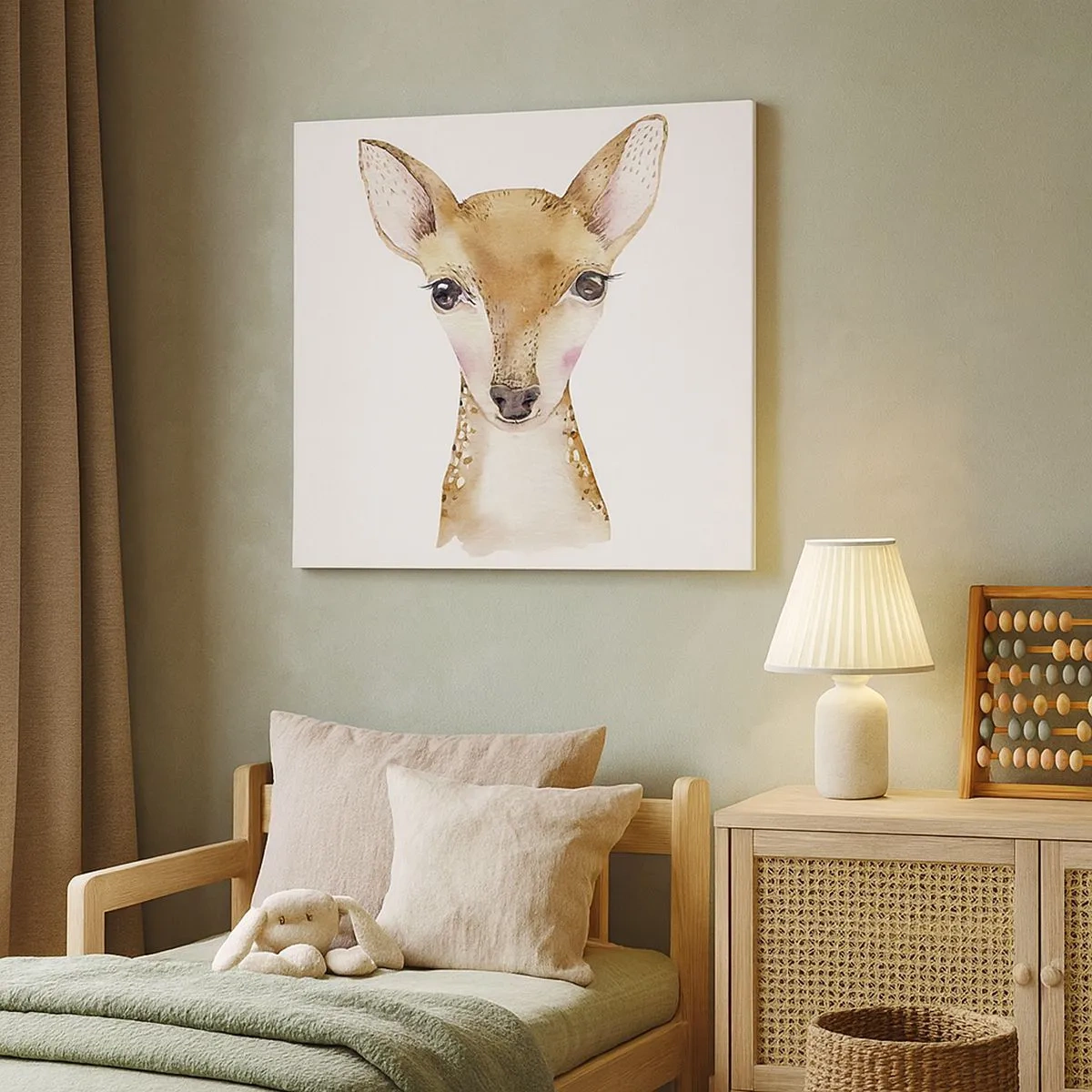 Obraz na plátně - Akvarelový portrét mladého srnce na bílém pozadí - 70x50cm - Povaha nevinnosti - Moderní nástěnná dekorace do obývacího pokoje a ložnice ARTTOR