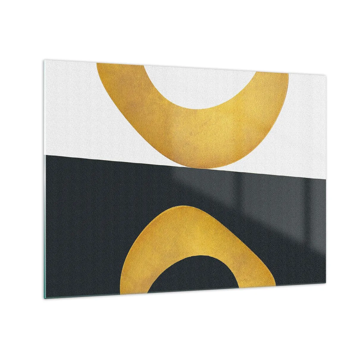 Obraz na skle - Zlaté geometrické tvary na bílém a černém pozadí - 70x50cm - Zaprvé: zlato - Moderní nástěnná dekorace do obývacího pokoje a ložnice ARTTOR