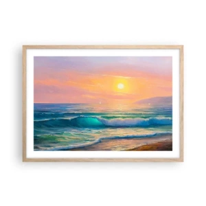 Plakát v rámu světlý dub - Tyrkysová píseň vln - 70x50 cm