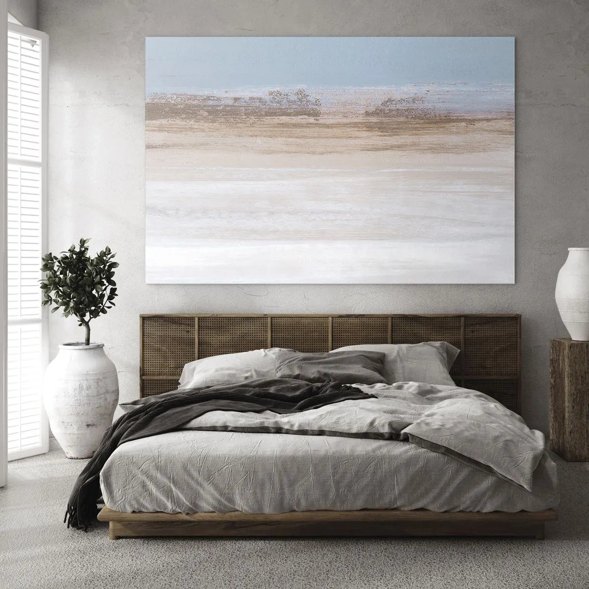Obraz na skle - Abstraktní krajina s pastelovou oblohou a zemí - 70x50cm - Dvojznačná krajina - Moderní nástěnná dekorace do obývacího pokoje a ložnice ARTTOR