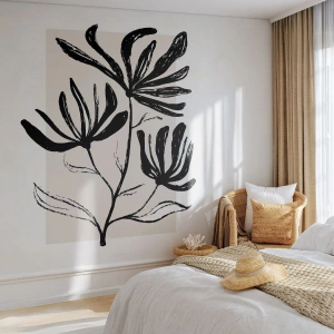 Fototapeta Standard Eco - Černobílá skica květin na světlém pozadí - 100x70cm - Náčrtek pro herbář - Moderní nástěnná dekorace do obývacího pokoje a ložnice ARTTOR