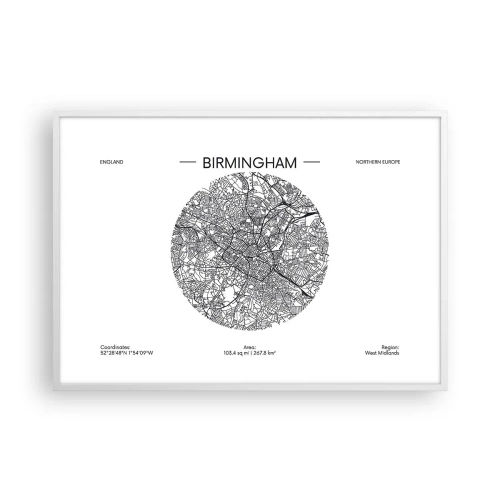 Plakát v bílém rámu - Anatomie Birminghamu - 100x70 cm