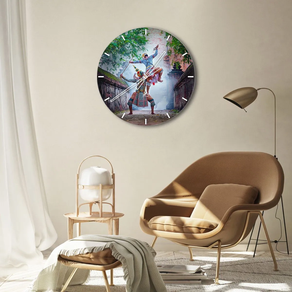 Nástěnné hodiny - Kulturní scéna s tradičním tancem v exotickém prostředí - 30x30cm - Vražedně krásný tanec - Moderní nástěnná dekorace do obývacího pokoje, kuchyně a ložnice ARTTOR