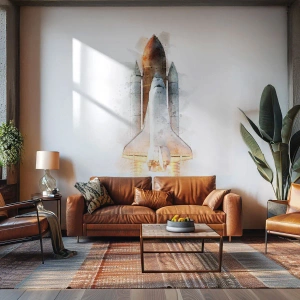 Fototapeta Premium Canvas - Průzkumníci do toho - Vesmírná raketa, Kosmos, Minimalismus - 350x256 cm