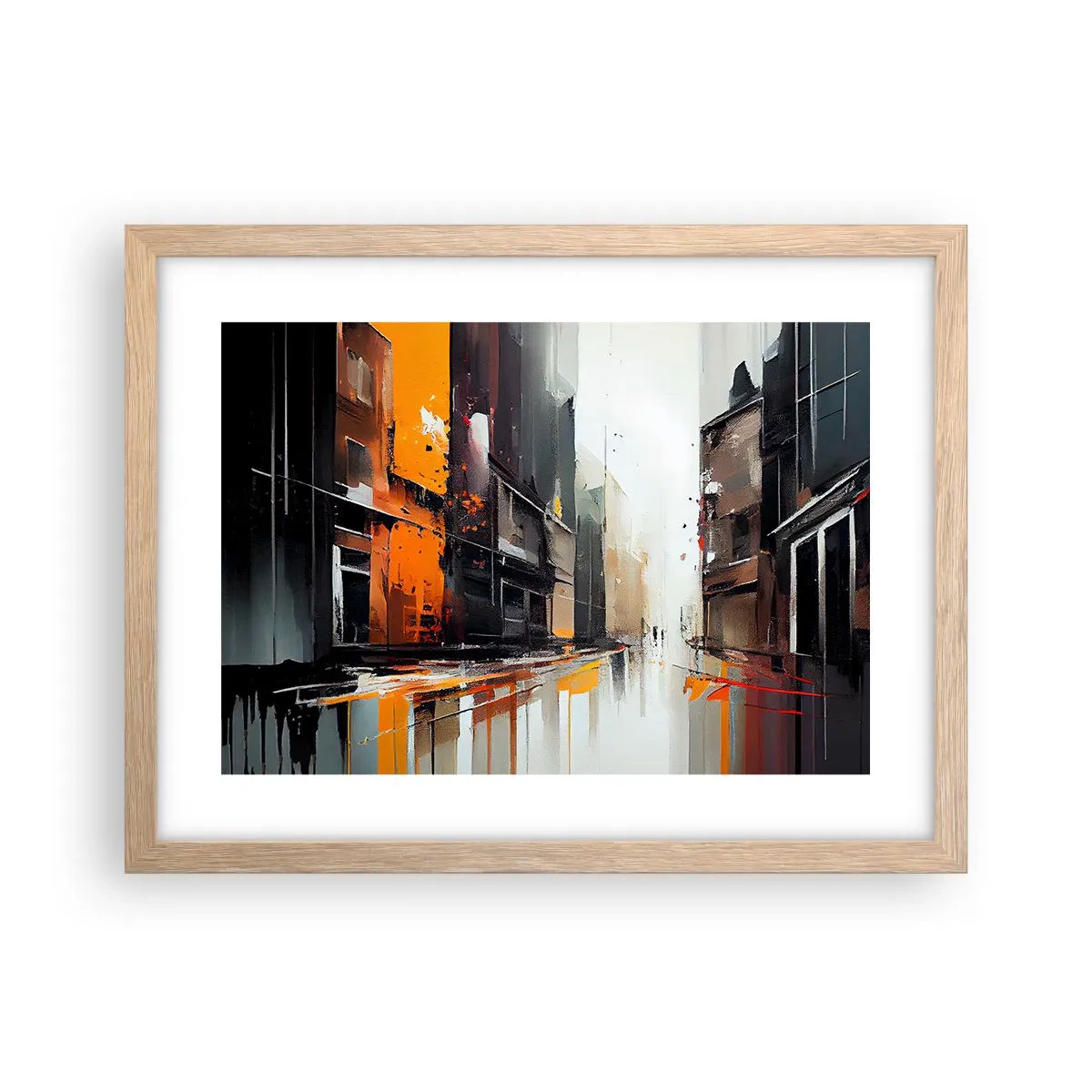 Plakát v rámu světlý dub - Deštivý den - 40x30 cm