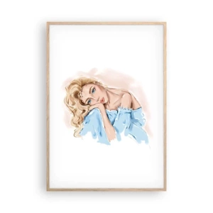 Plakát v rámu světlý dub - Zasněná v modré - 70x100 cm