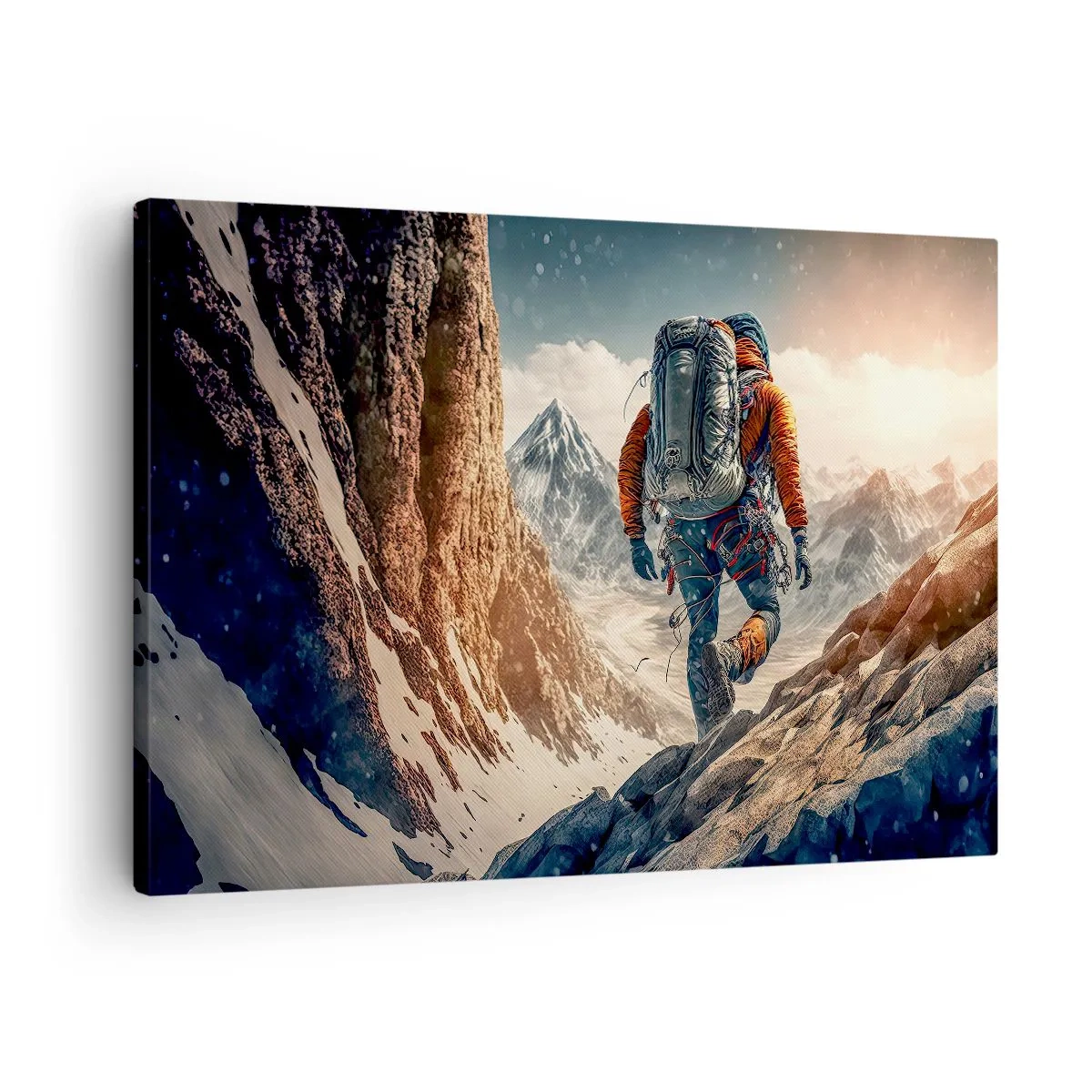 Obraz na plátně - Horolezec na horské stezce v zimní krajině - 70x50cm - Osamělý bojovník - Moderní nástěnná dekorace do obývacího pokoje a ložnice ARTTOR