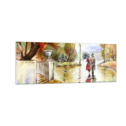 Obraz na skle - Romantický podzim v parku - 140x50 cm