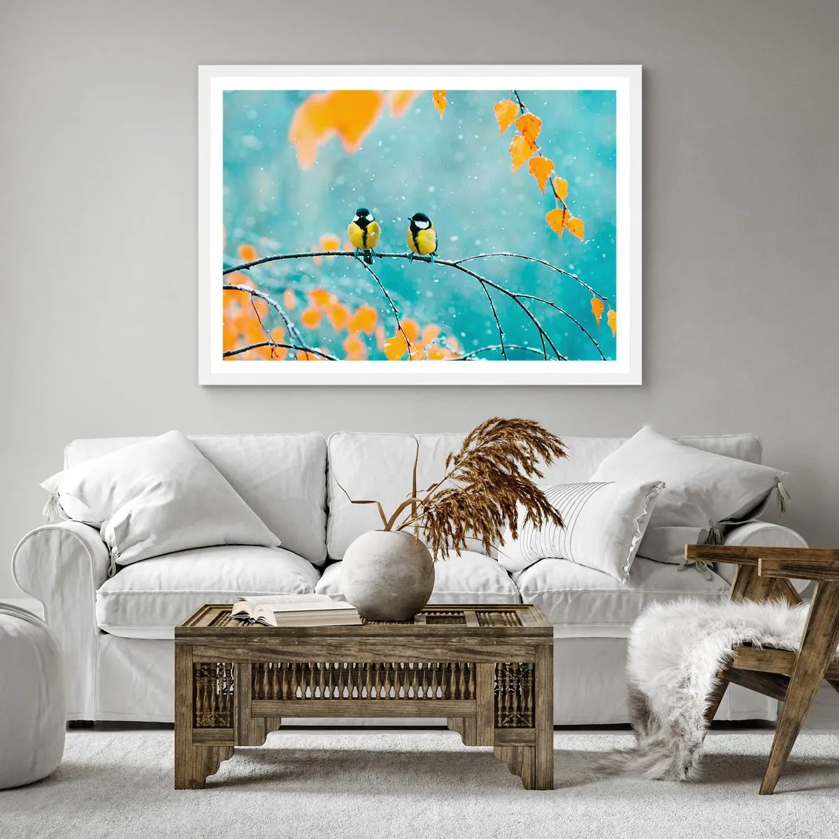 Plakát v bílém rámu - Ptačí drby - 60x60 cm
