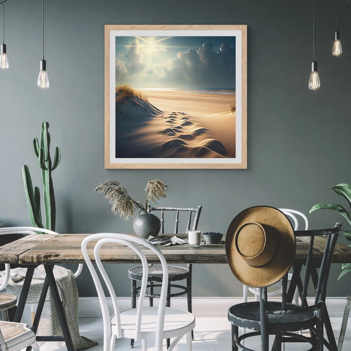 Plakát v rámu světlý dub - Uklidňující krajina - 40x40 cm