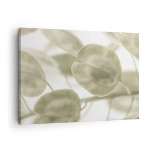 Obraz na plátně - Jemný obraz listů v pastelových odstínech zelené na světlém pozadí. - 70x50cm - Na začátku bylo listí… - Moderní nástěnná dekorace do obývacího pokoje a ložnice ARTTOR
