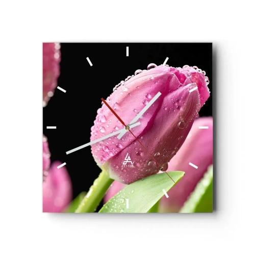 Nástěnné hodiny - Liliový sen v rose - 40x40 cm