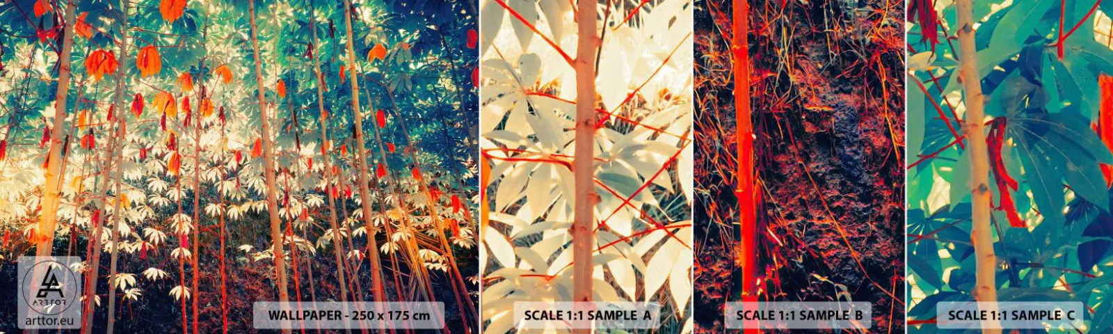 Vzor Fototapety Samolepicí Deluxe Sticker - Tajný život listů - Tropický les, Příroda, Stromy - 100x30 cm