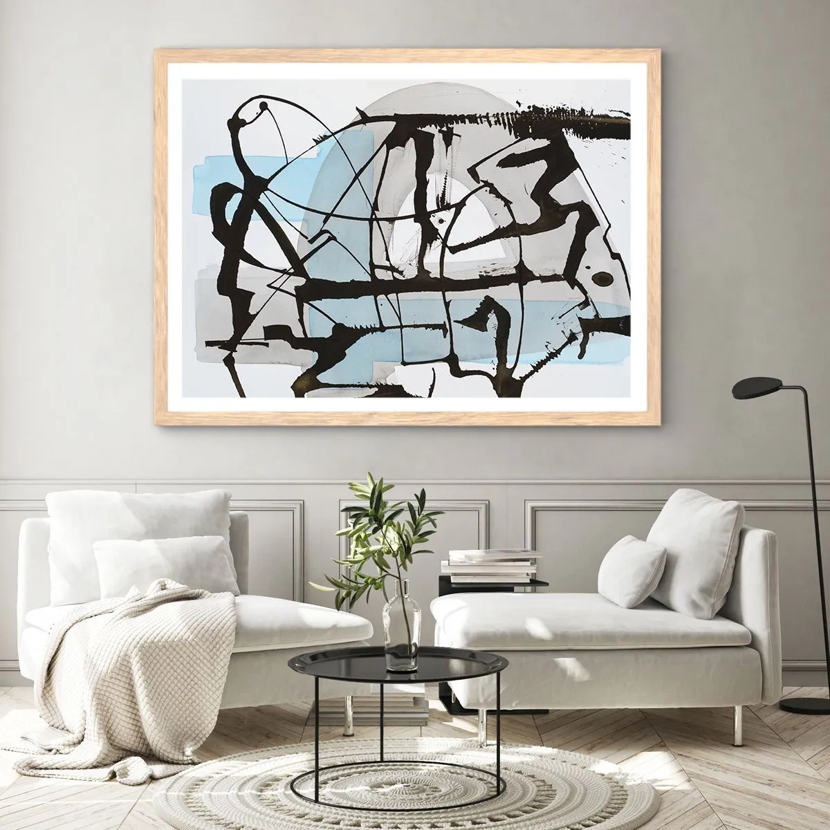 Plakát v rámu světlý dub - Přesto modrá - 100x70 cm