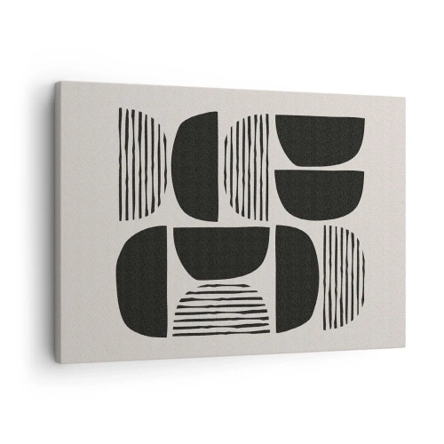 Obraz na plátně - Geometrie s půlkruhy a čarami v černé barvě na světlém pozadí - 70x50cm - Polovičaté soustavy - Moderní nástěnná dekorace do obývacího pokoje a ložnice ARTTOR