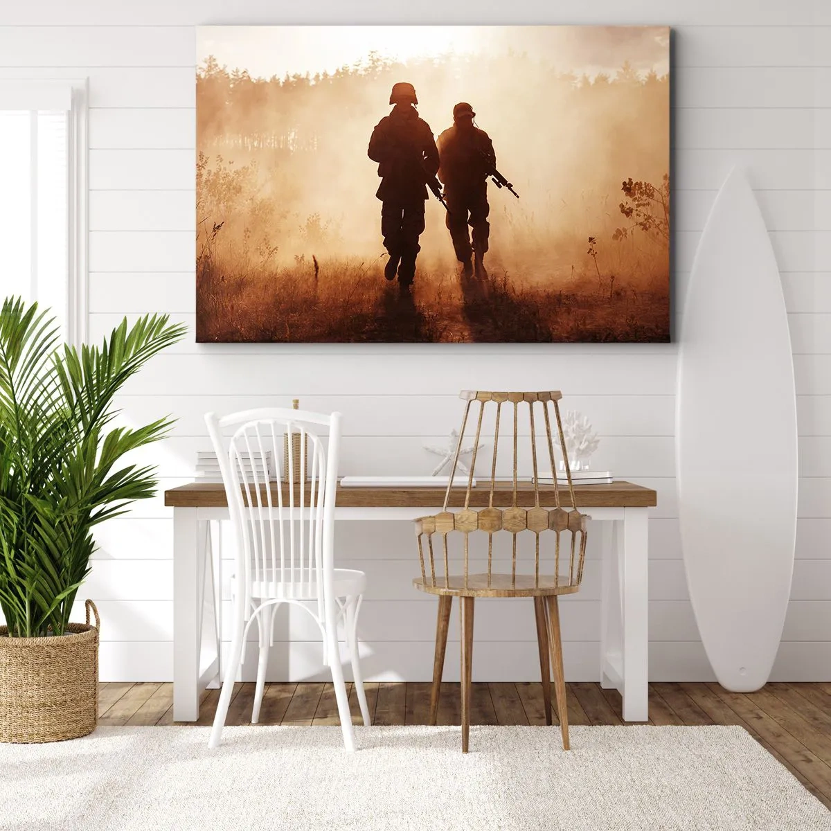 Obraz na plátně - Vojáci pochodující v ranní mlze na pozadí přírody - 70x50cm - Call of Duty - Moderní nástěnná dekorace do obývacího pokoje a ložnice ARTTOR