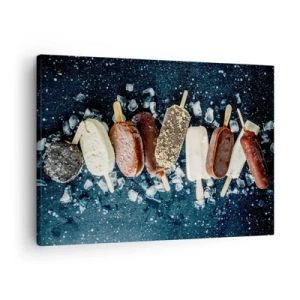 Obraz na plátně - Barevné nanuky uspořádané na ledě s tmavým pozadím - 70x50cm - Chuť horkého léta - Moderní nástěnná dekorace do obývacího pokoje a ložnice ARTTOR