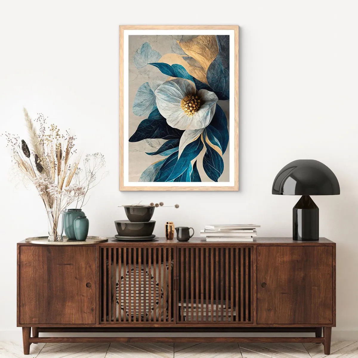 Plakát v rámu světlý dub - Zlaté srdce - 70x100 cm