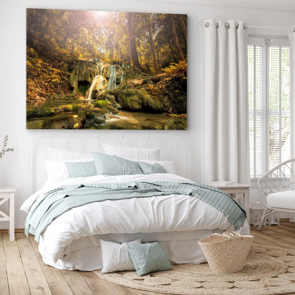 Obraz na plátně - Lesní vodopád v zelené - 100x70 cm