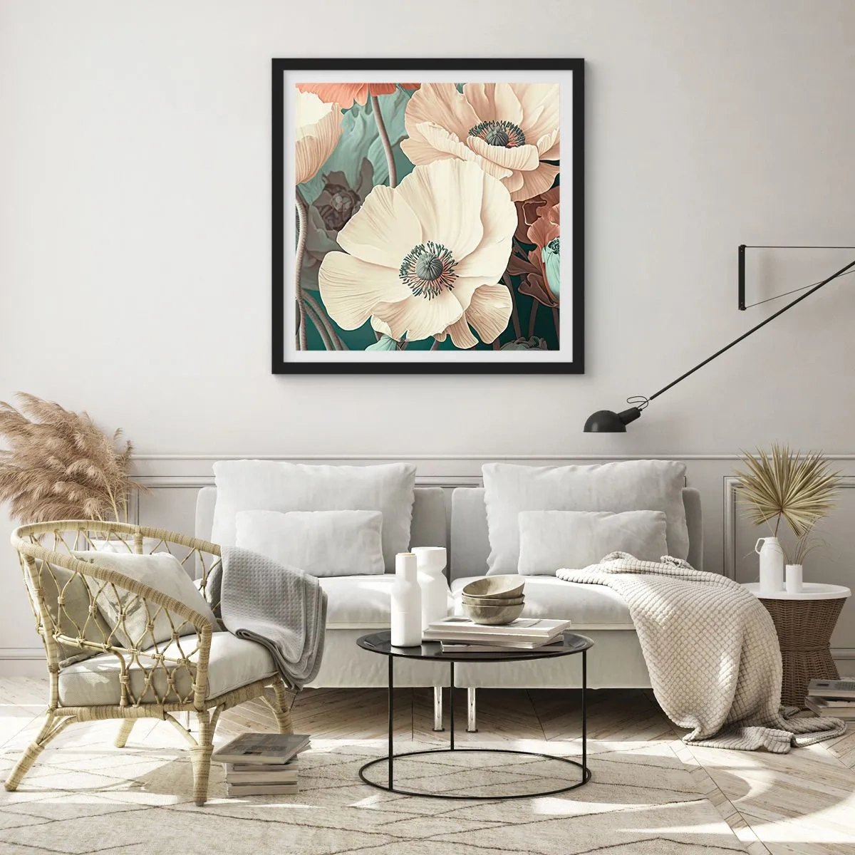 Plakát v černém rámu - Šepot máků - 60x60 cm