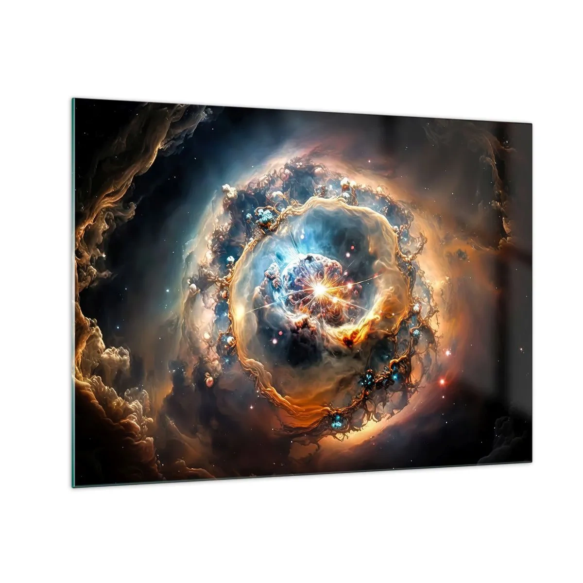 Obraz na skle - Kosmická exploze uprostřed galaktického víru - 70x50cm - Začátek - Moderní nástěnná dekorace do obývacího pokoje a ložnice ARTTOR