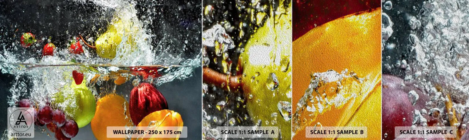 Vzor Fototapety Premium Sand - Ovocné osvěžení - Ovoce, Voda, Kuchyně - 100x30 cm