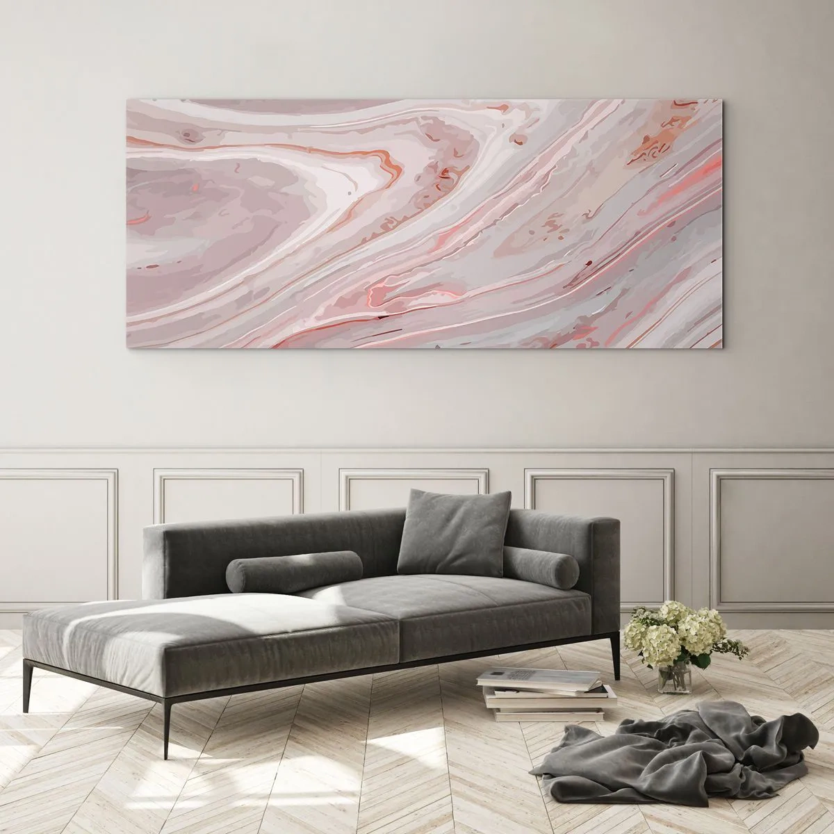 Obraz na skle - Tekutá růžová - 140x50 cm