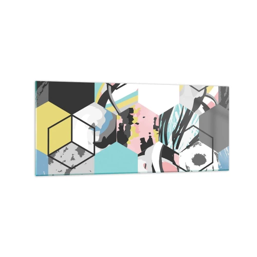 Obraz na skle - Šestiúhelníky a krychle v šesti barvách - 120x50 cm