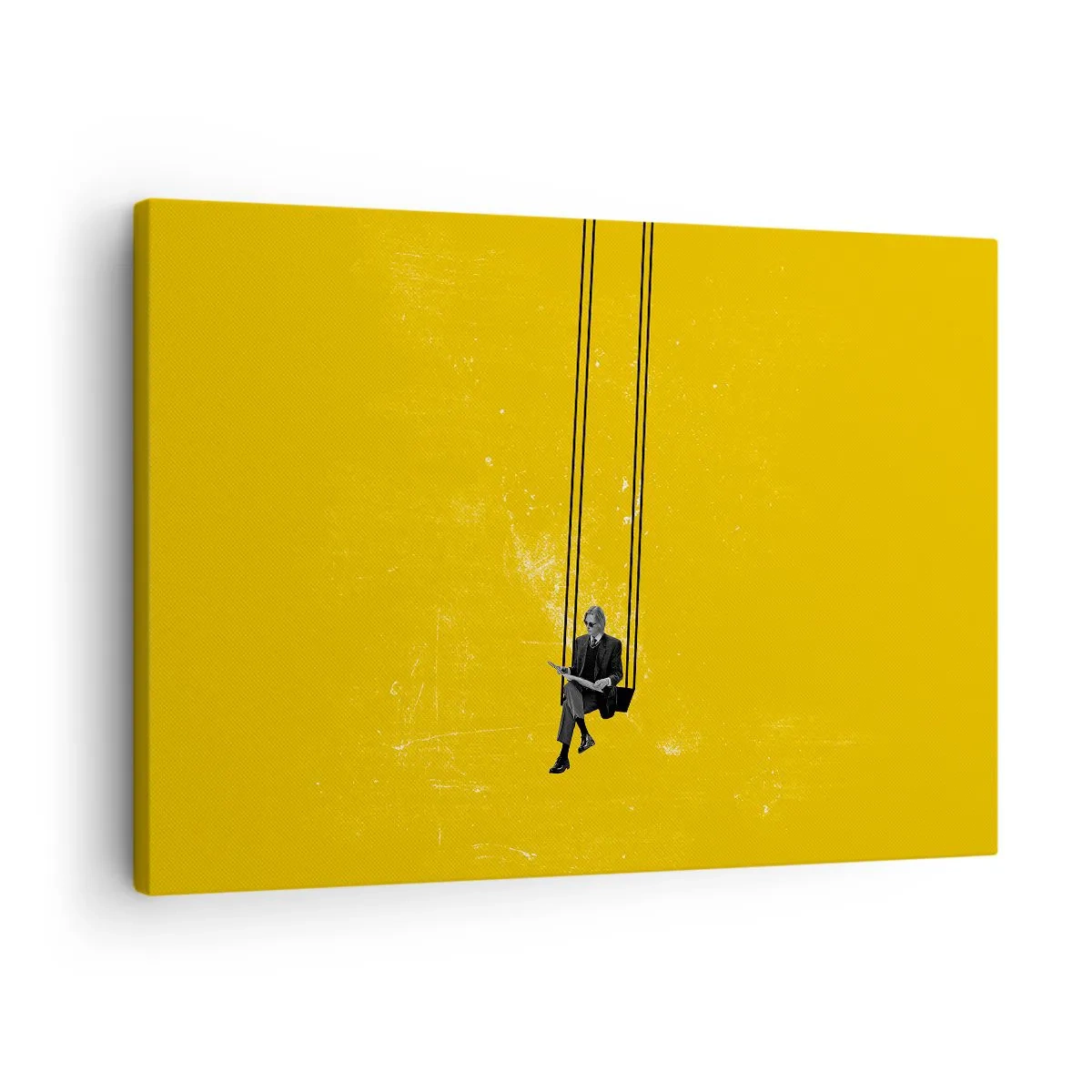 Obraz na plátně - Osoba na houpačce na pozadí sytě žluté - 70x50cm - Den jako každý jiný - Moderní nástěnná dekorace do obývacího pokoje a ložnice ARTTOR