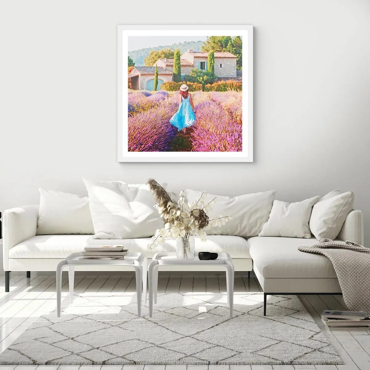 Plakát v bílém rámu - Levandulová dívka - 50x50 cm