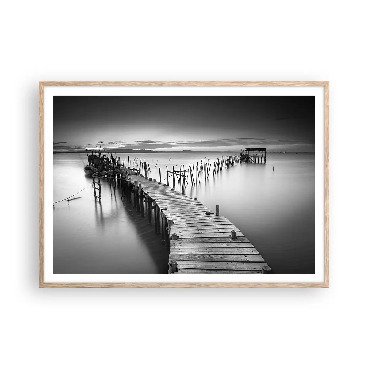 Plakát v rámu světlý dub - Klid zapomenutého břehu - 100x70 cm